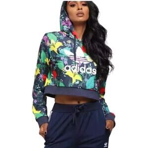 Adidas Floral Cropped Hooded Sweatshirt